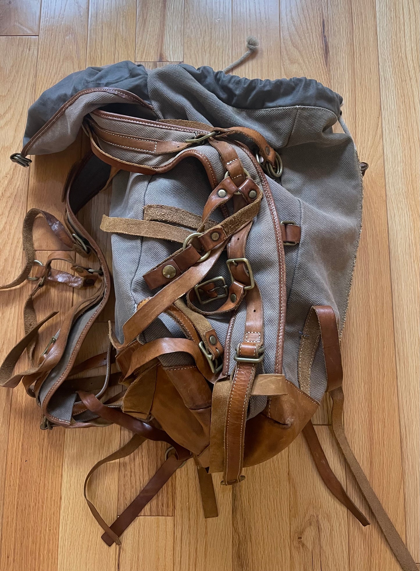 Mihara Yasuhiro Leather Belt Strap Rugged Canvas Backpack