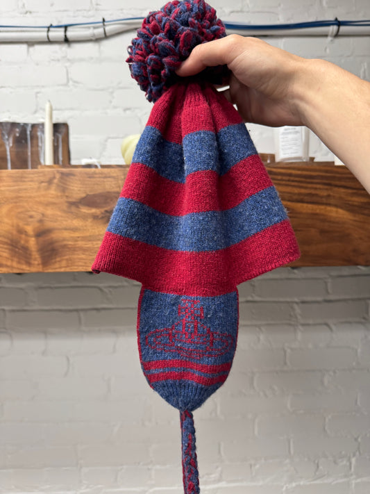Vivienne Westwood Orb Logo Pom-Pom Striped Beanie