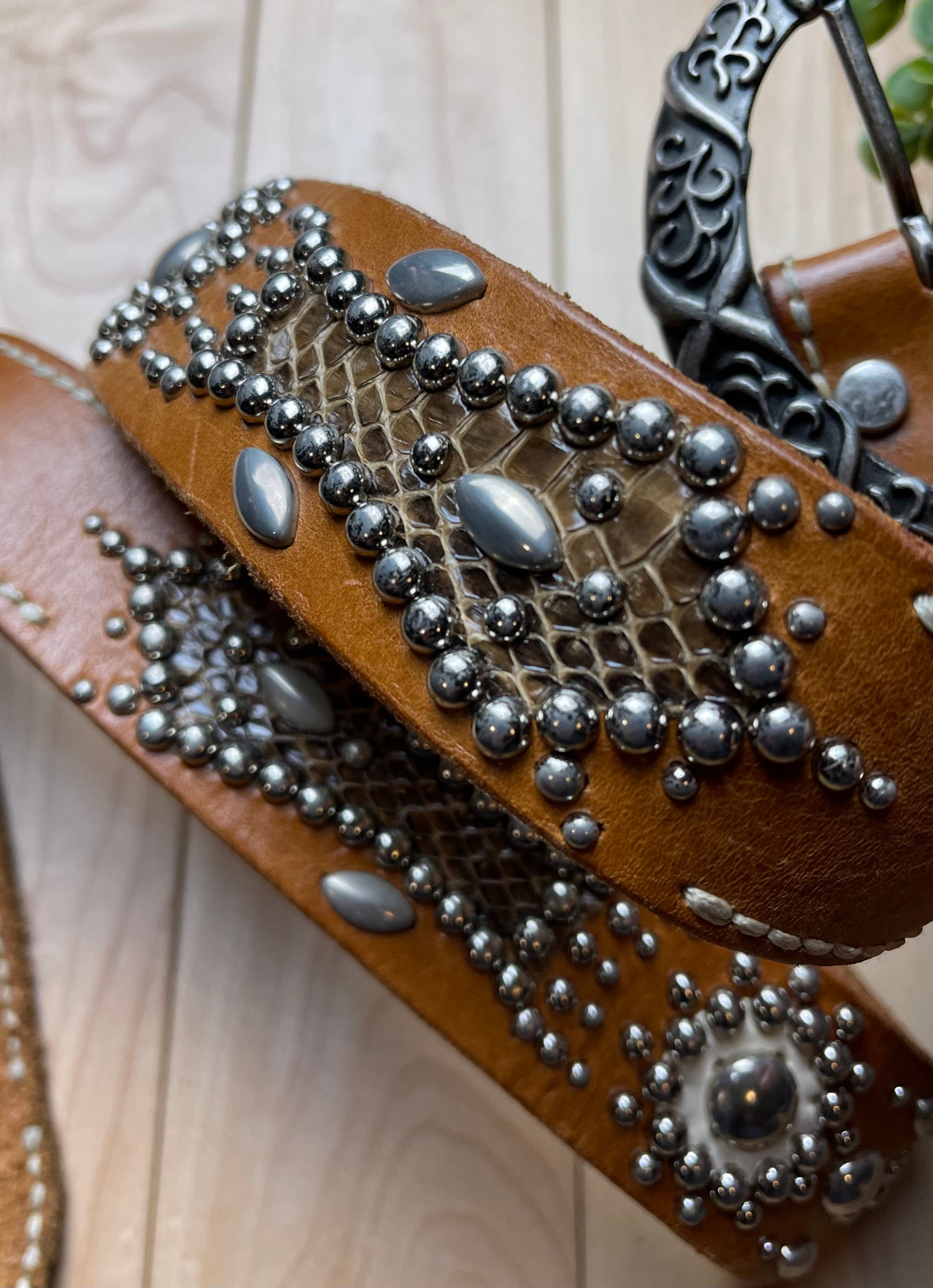 Tornado Mart Gemstone Encrusted Brown Leather Western Belt