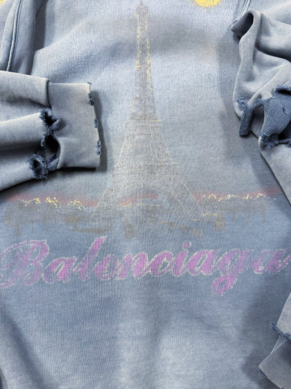 AW2023 Balenciaga ‘Paris Moon’ Faded Blue Hoodie