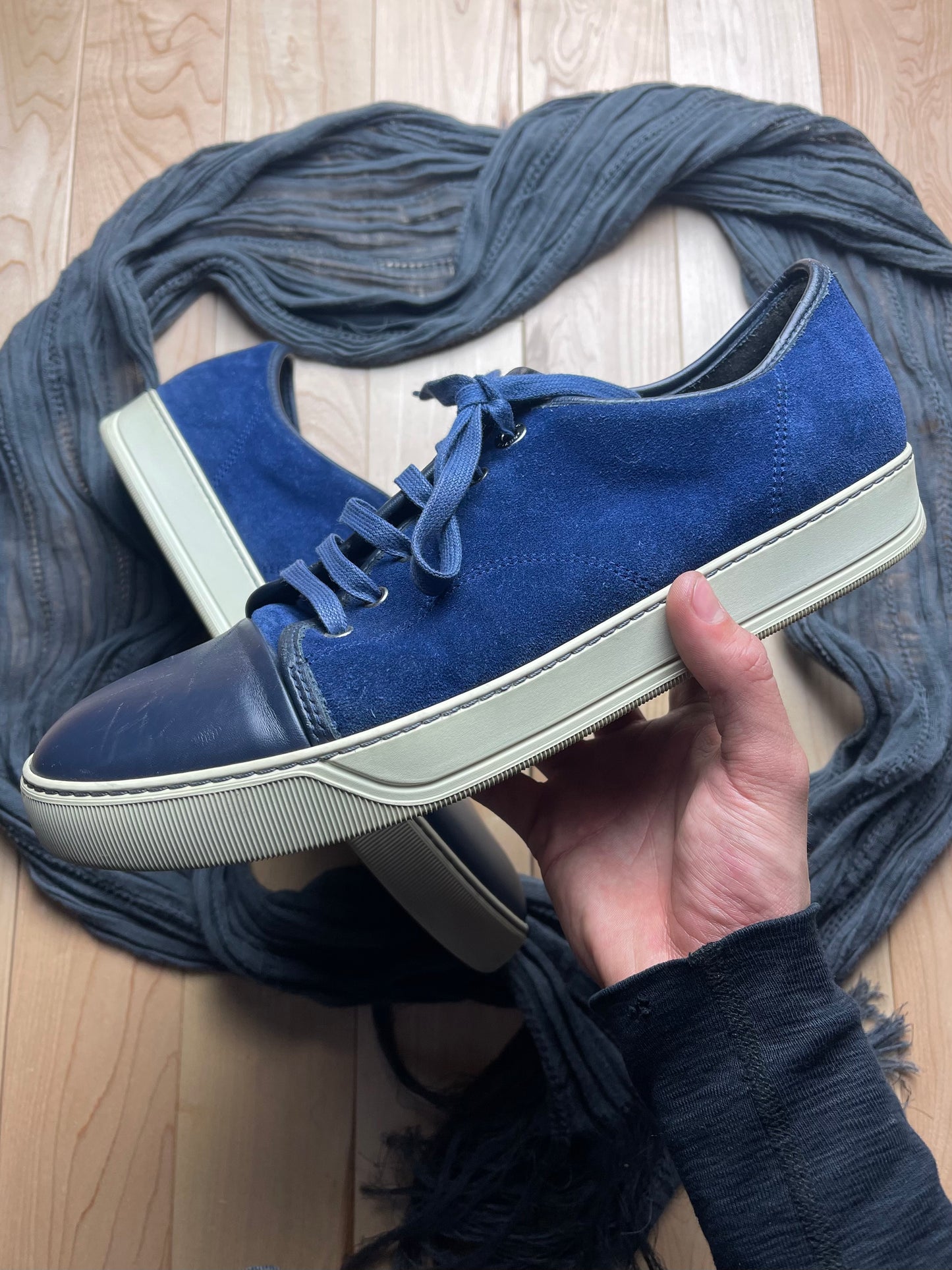 Lanvin Low Top Blue Suede Skate Sneakers