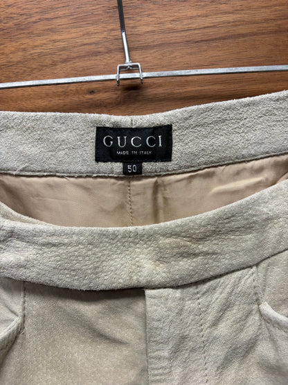 Gucci by Tom Ford Cream White Suede Flared Leg Trousers