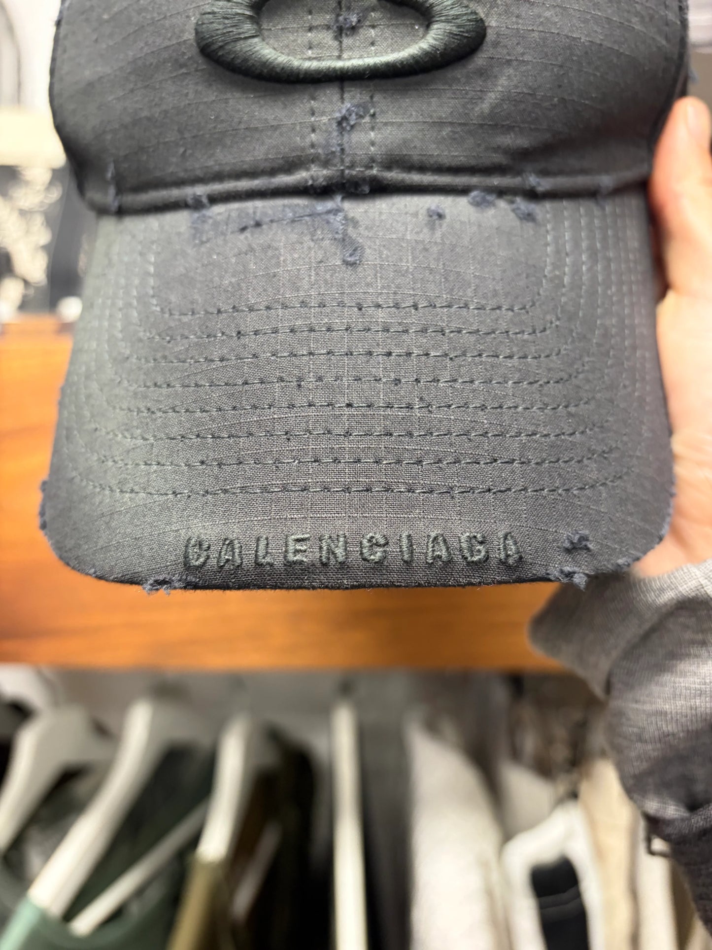 Balenciaga ‘Loop Sports Icon Logo’ Distressed Black Ripstop Baseball Cap