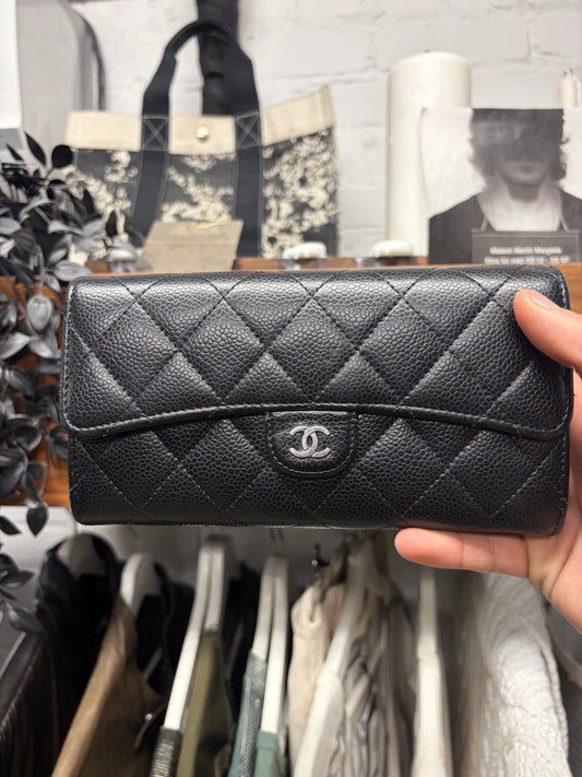 Chanel Quilted Lambskin Leather CC Top Flap Long Wallet