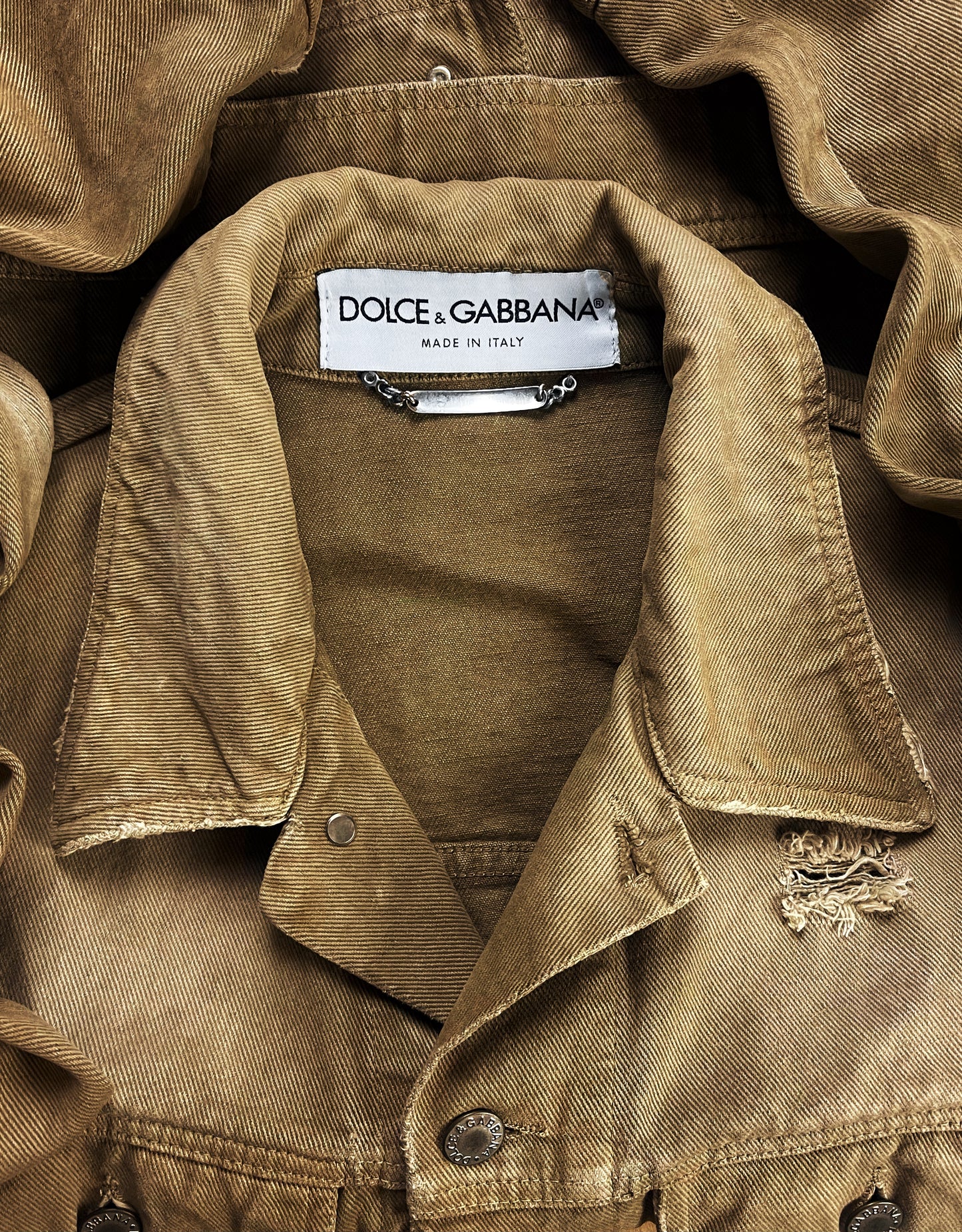 2000s Dolce & Gabbana Dirt Wash Brown Denim Trucker Jacket