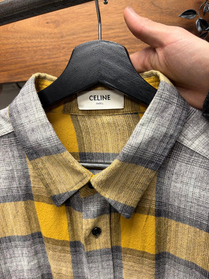 Celine Yellow/Grey Plaid Button Up Flannel Collared Shirt