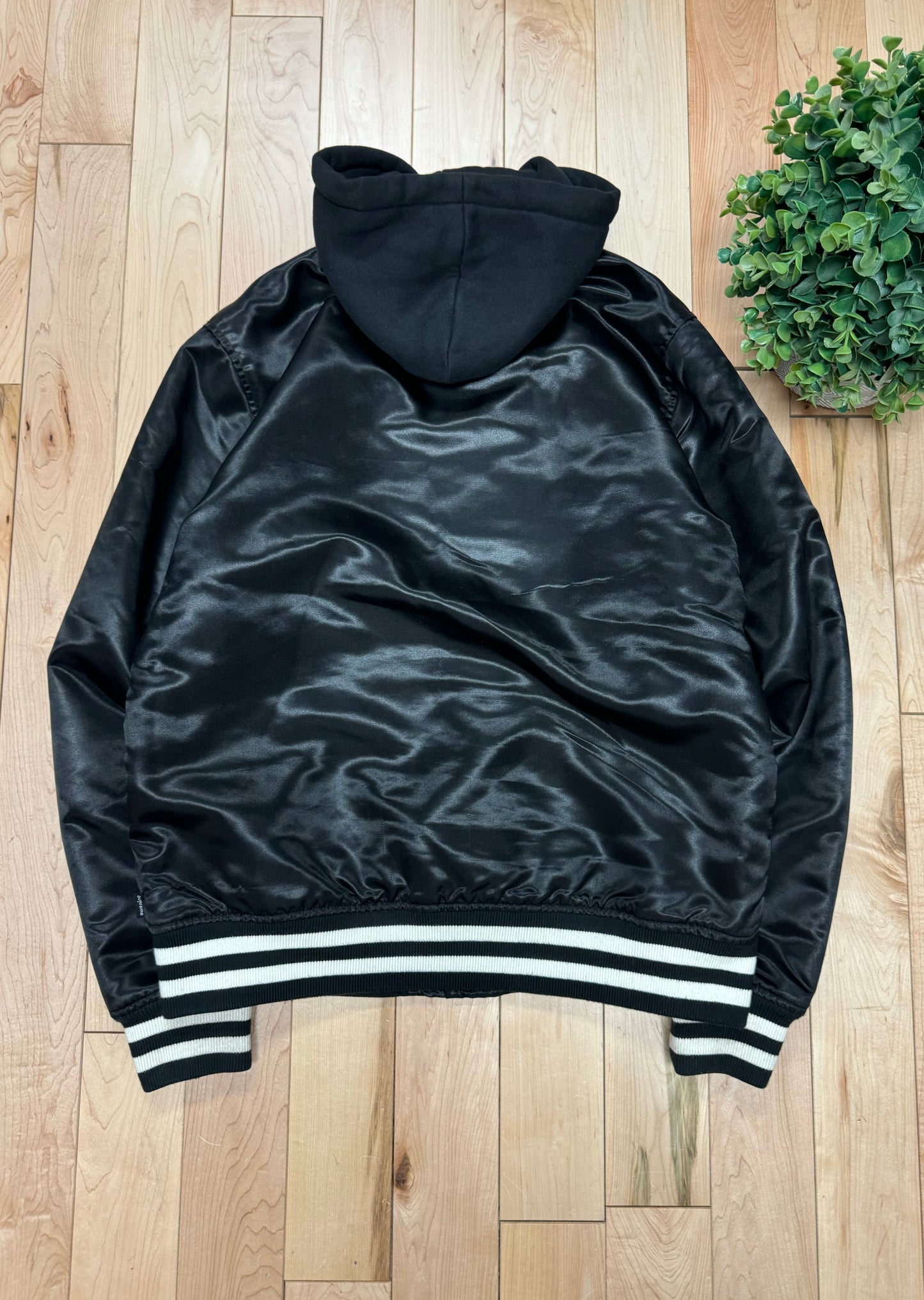 SS2014 Supreme ‘Black Satin’ Hooded Varsity Jacket