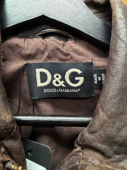 2000s Dolce & Gabbana Brown Lambskin Leather Cargo Jacket