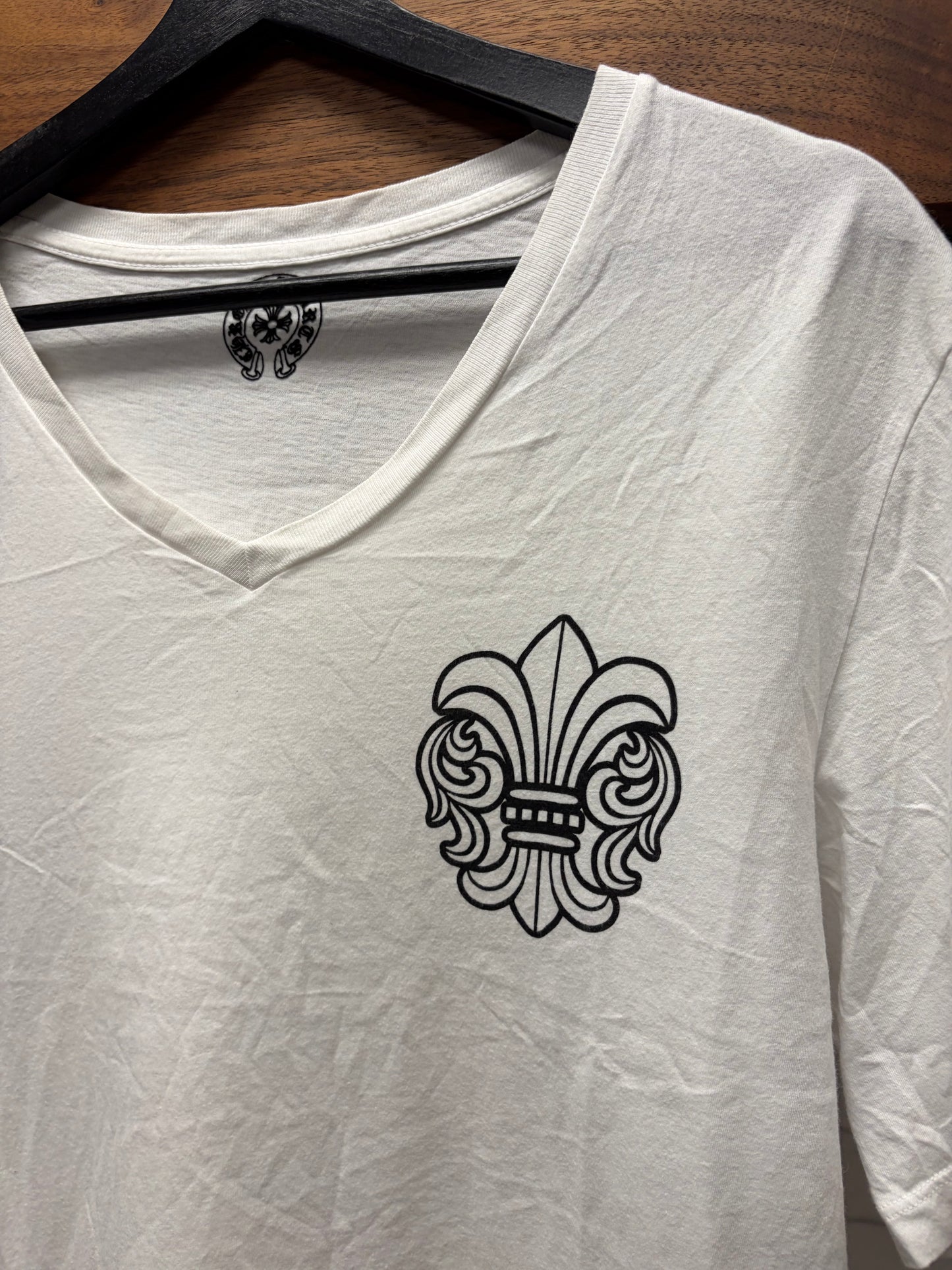 Chrome Hearts ‘Fleur de Lis’ V-Neck White Graphic T-Shirt