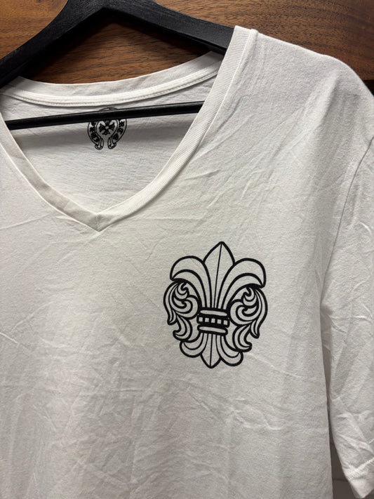 Chrome Hearts ‘Fleur de Lis’ V-Neck White Graphic T-Shirt