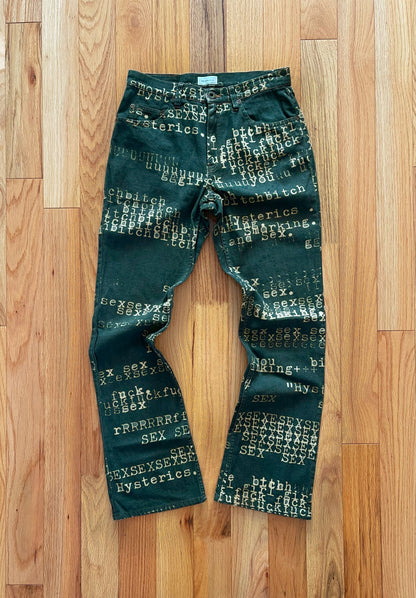 2000s Hysteric Glamour ‘Typewriter’ Moss Green Flared Denim