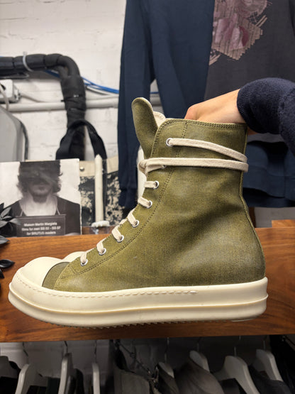 AW2024 Rick Owens ‘Porterville’ Waxed ‘Khaki’ Ramones High Top Sneakers