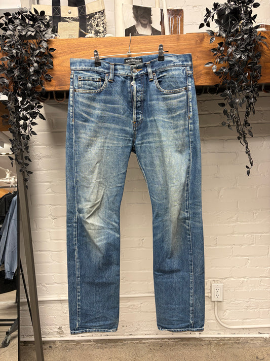 2017 Balenciaga Washed Blue Bootcut Denim