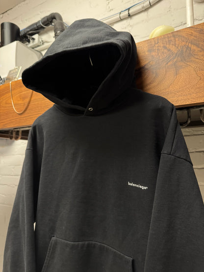 2019 Balenciaga ‘Simple Logo’ Black/White Terry Cotton Pullover Hoodie