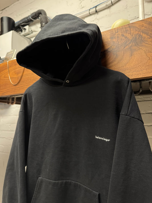 2019 Balenciaga ‘Simple Logo’ Black/White Terry Cotton Pullover Hoodie