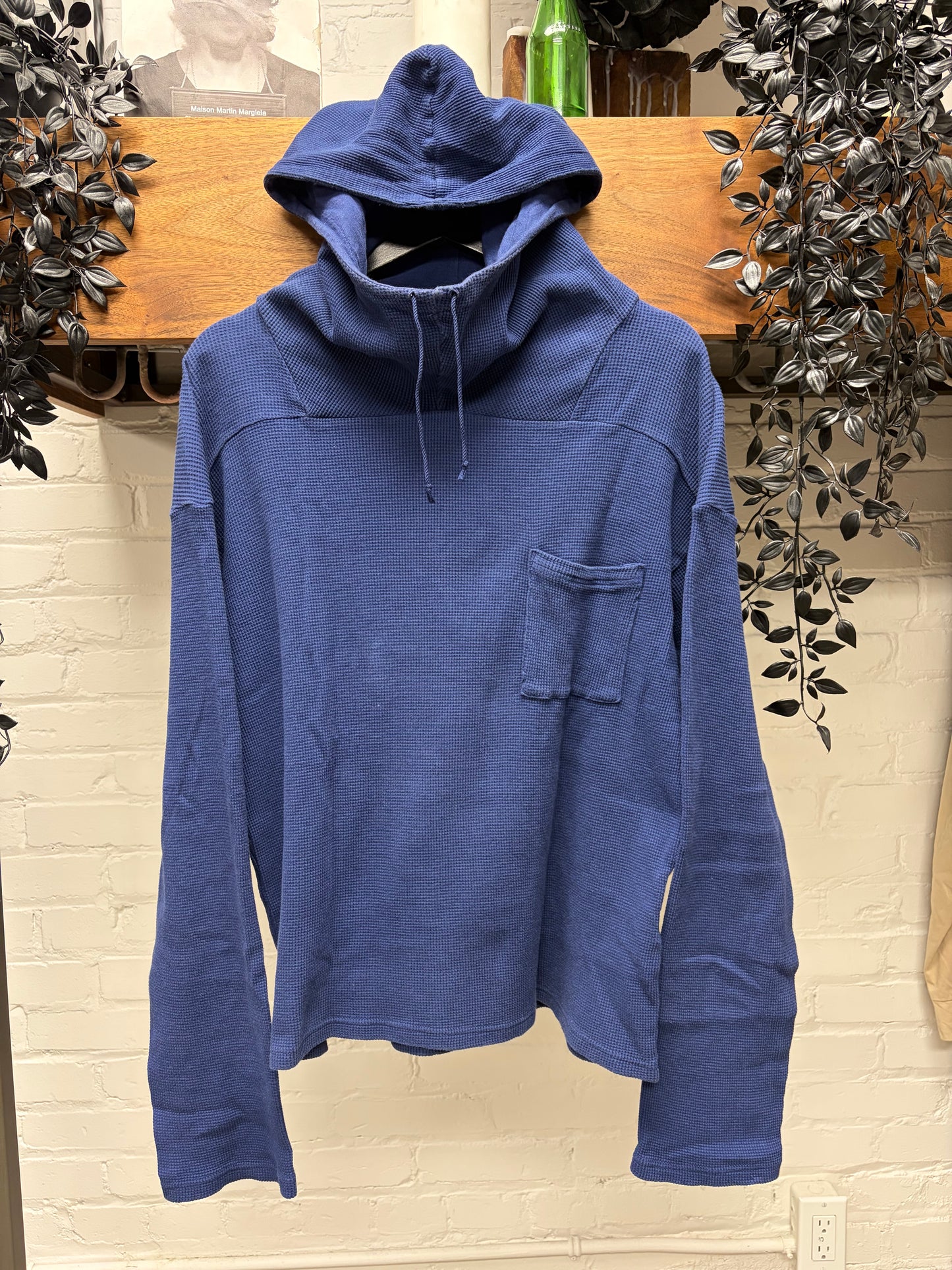 Kapital Military Inspired ‘Smock Neck’ Thermal Cotton Indigo Blue Pullover Hoodie