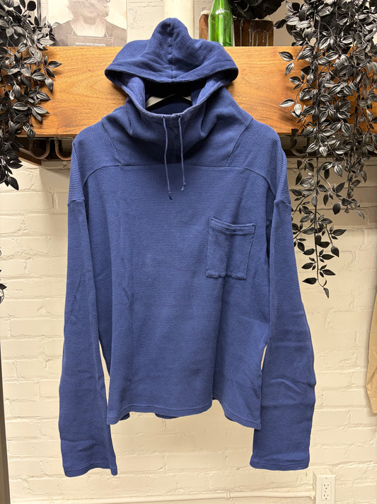 Kapital Military Inspired ‘Smock Neck’ Thermal Cotton Indigo Blue Pullover Hoodie