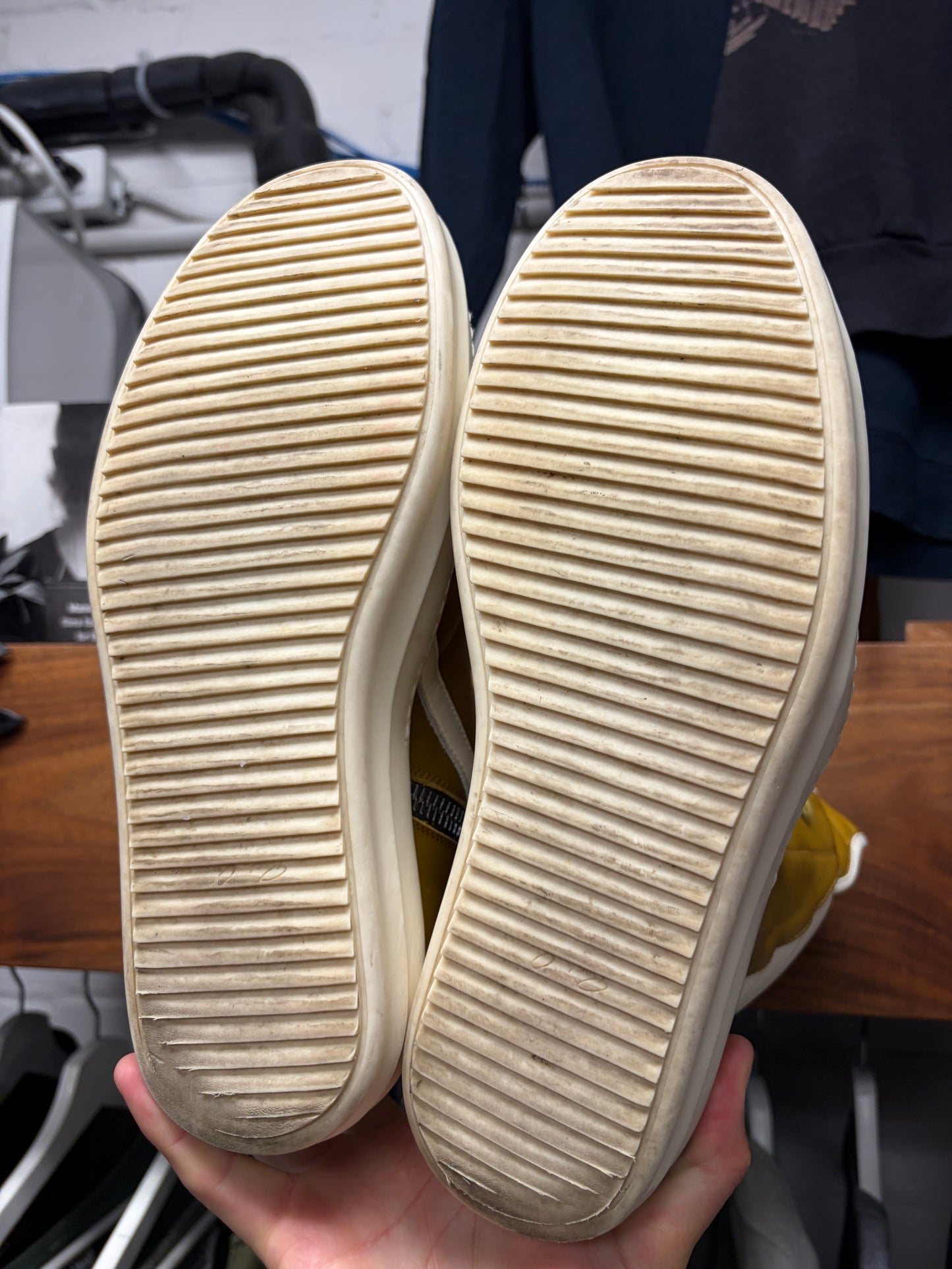 Rick Owens ‘Geobasket’ Mustard/Milk Leather High Top Sneakers