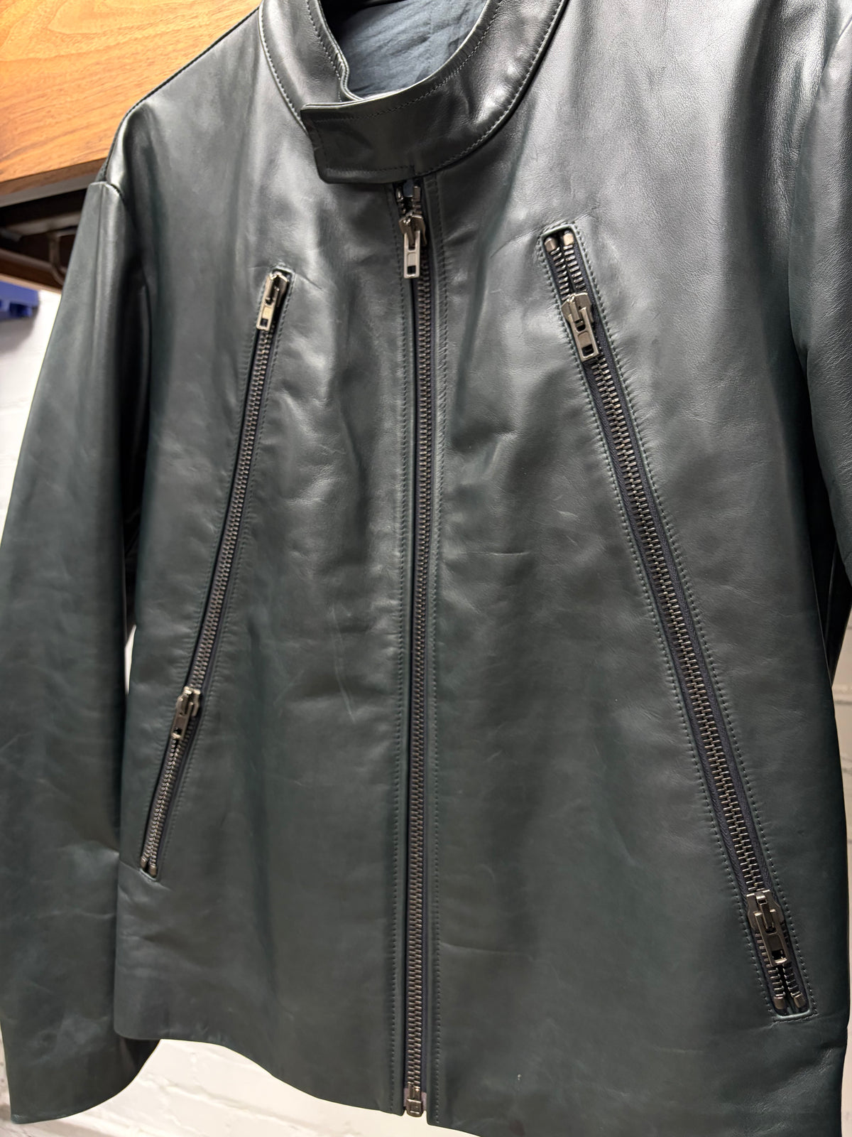 SS2013 Maison Margiela Midnight Green ‘5-Zip’ Lambskin Leather Jacket