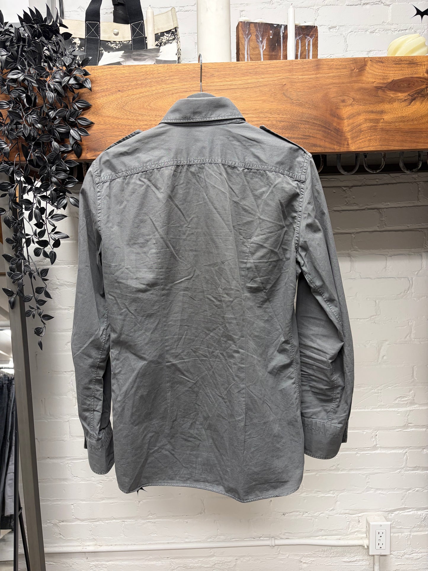 Tom Ford Grey Military Inspired Cotton Button Up Shirt