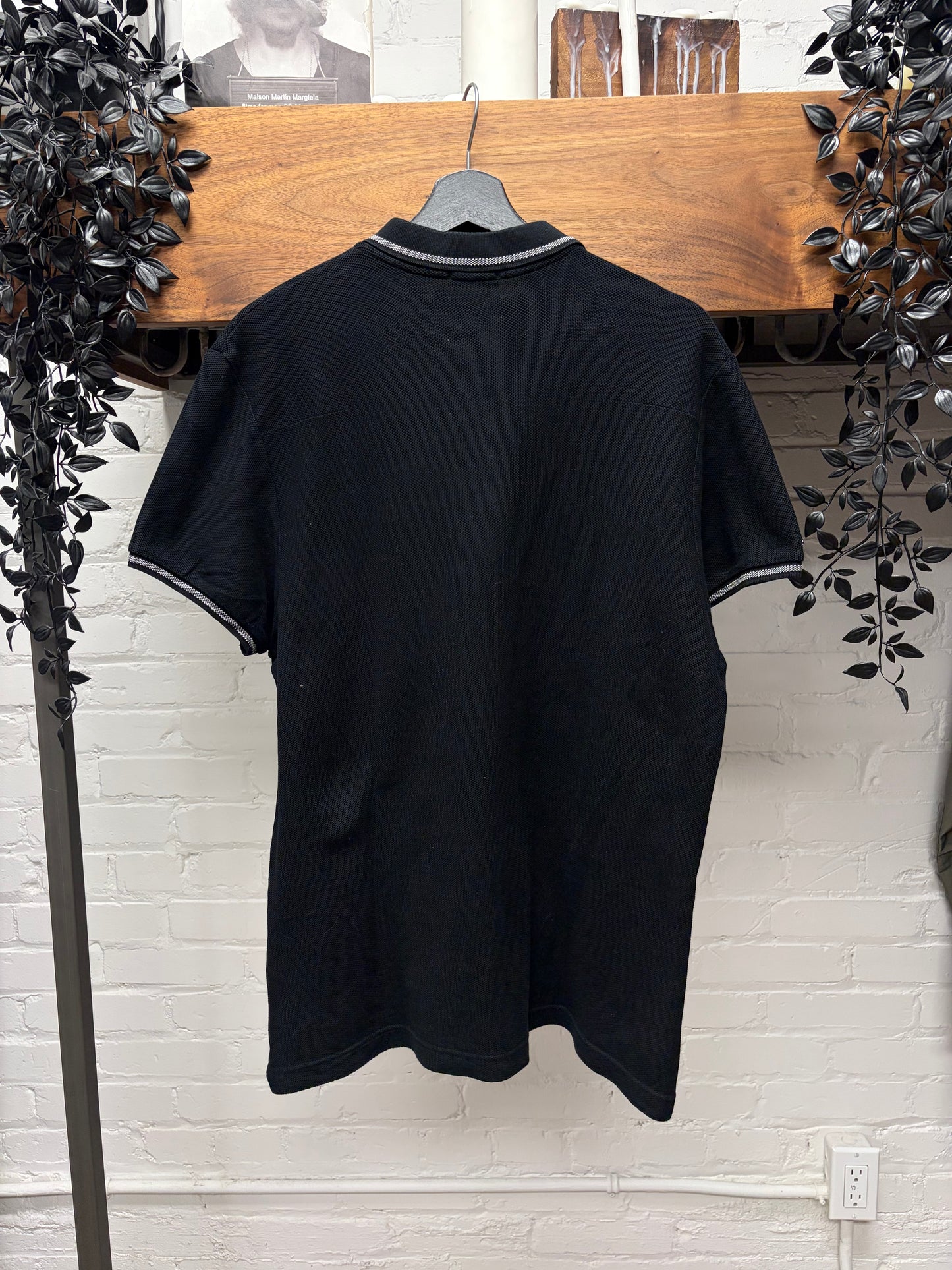 Dior Homme Contrast Stitch Perforated Black Cotton Polo
