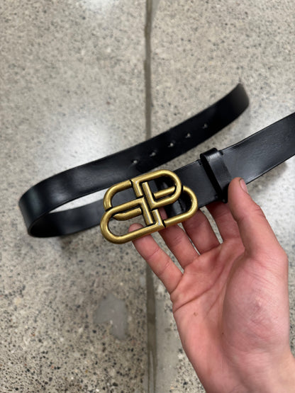 Balenciaga ‘BB’ Gold Interlock Logo Leather Belt