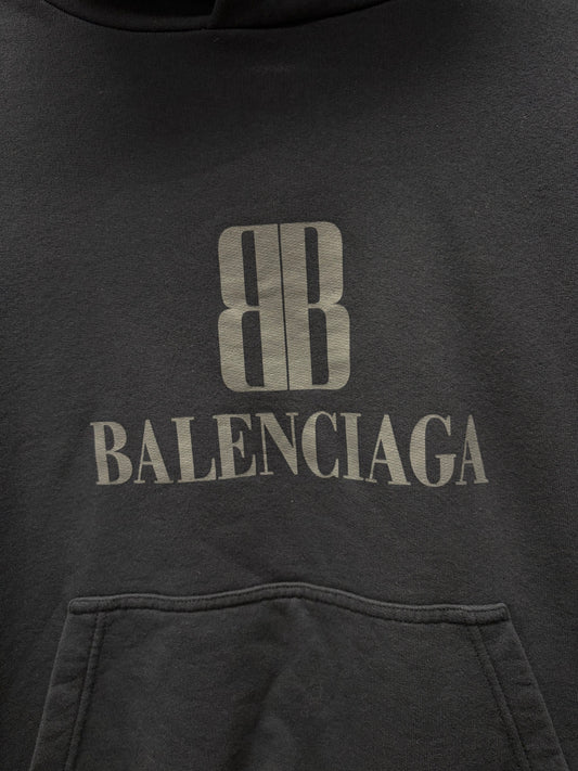 SS2026 Balenciaga ‘Nano BB’ Logo Black Pullover Hoodie