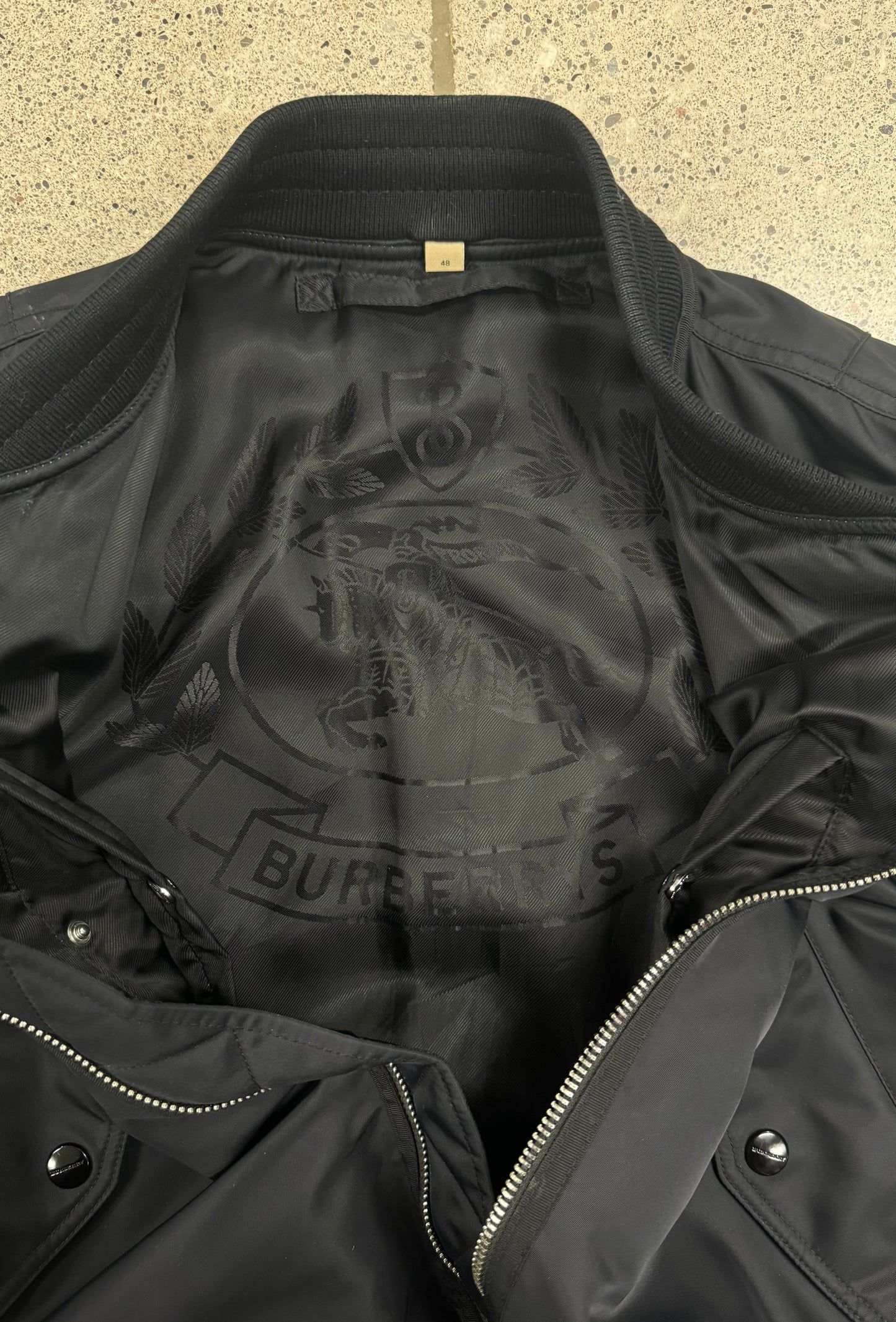 Burberry MA-1 Down Filled Black Nylon Bomber Jacket