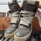 Rick Owens ‘Jumbo Lace’ Grey/Milk Leather ‘Geobasket’ High Top Sneakers