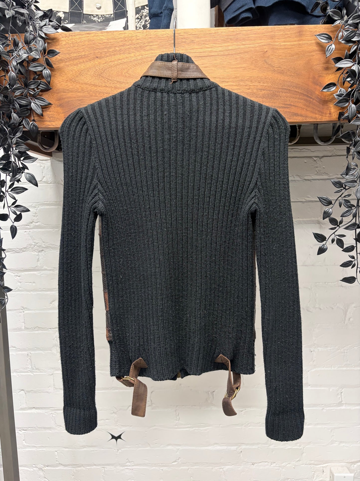 Chloe Mixed ‘Geometric’ Tiled Leather Ribbed Knit Sweater
