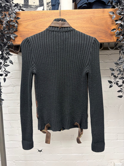 Chloe Mixed ‘Geometric’ Tiled Leather Ribbed Knit Sweater