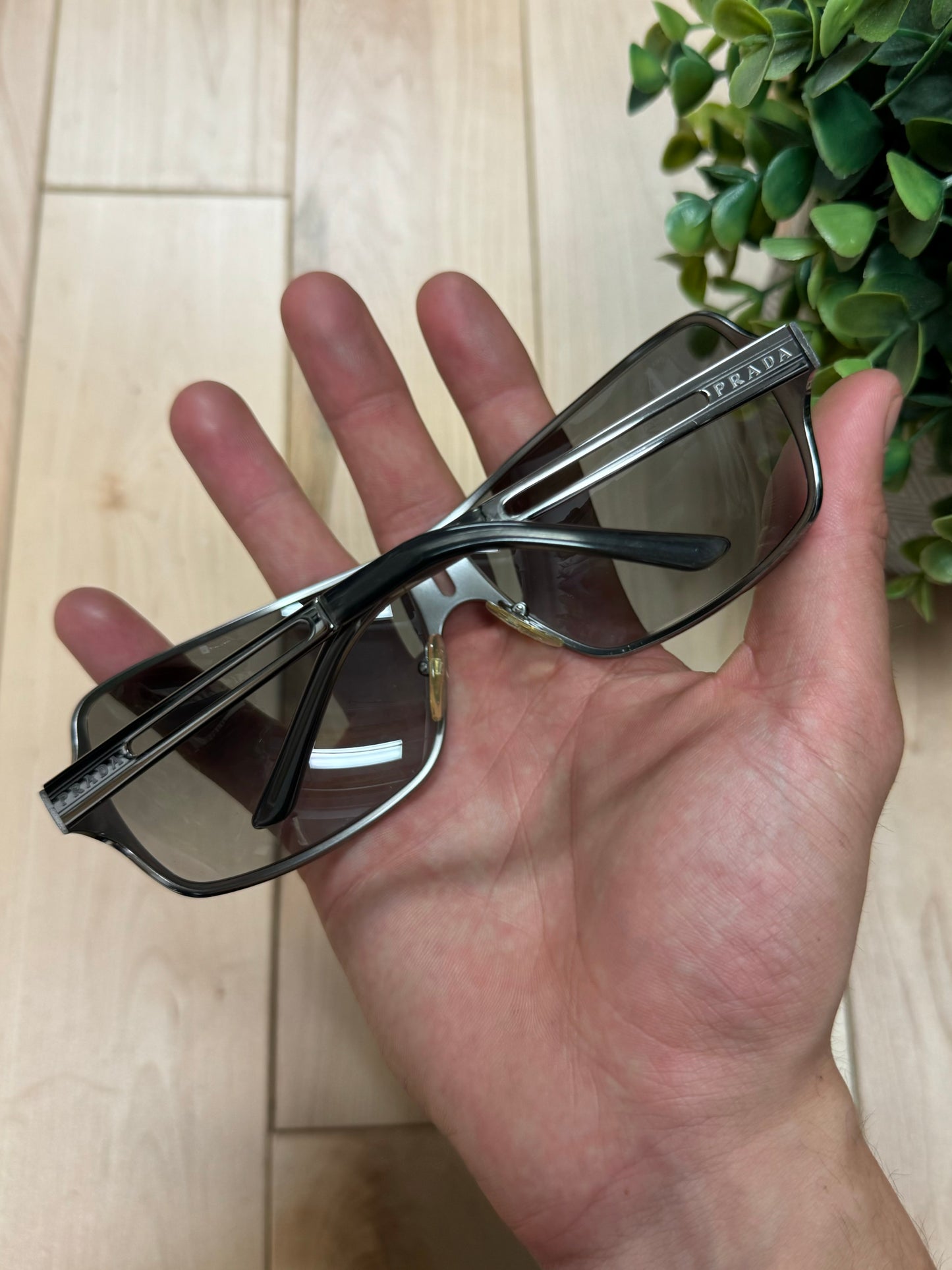 2000s Prada Silver Cut-Out Frame Sunglasses