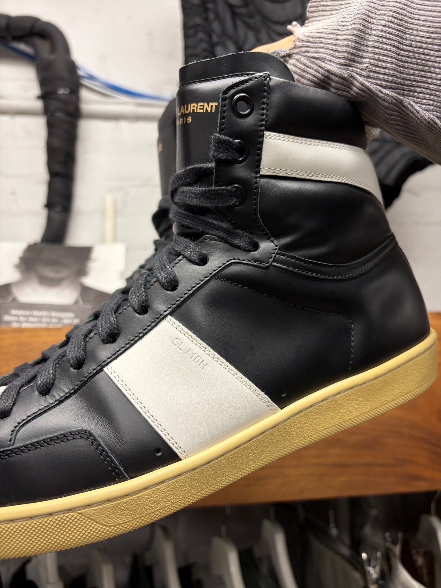 Saint Laurent ‘SL / 10H’ Black/White Leather Court High Top Sneakers