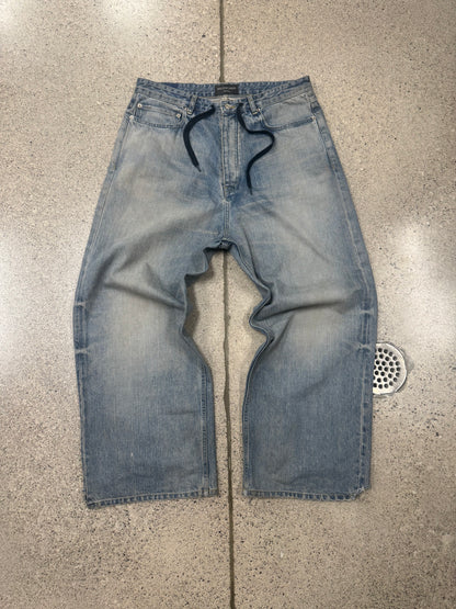 2023 Balenciaga ‘Drawstring’ Light Wash Blue Wide Leg Denim