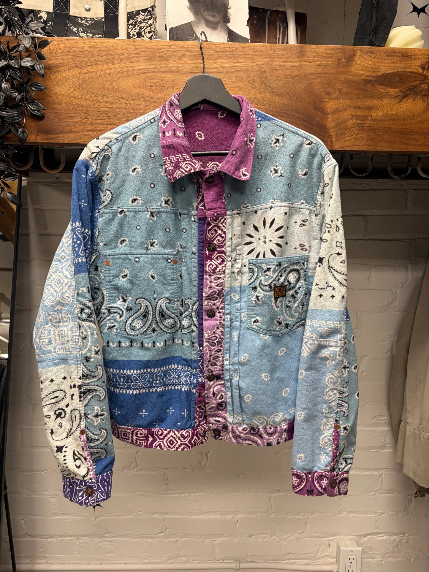 Kapital Reversible Purple/Ice Blue Paisley Bandanna Trucker Jacket