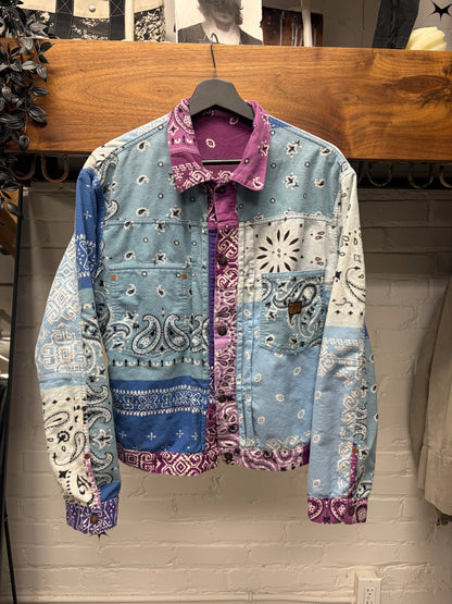 Kapital Reversible Purple/Ice Blue Paisley Bandanna Trucker Jacket