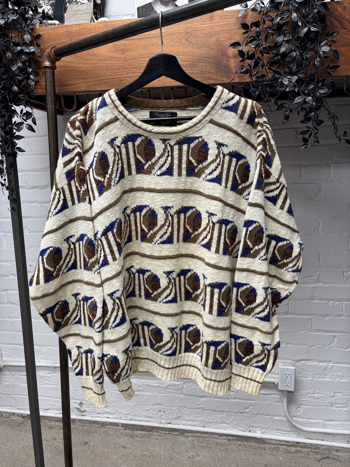 Vintage 1990s Christian Dior Patterned Knit Sweater