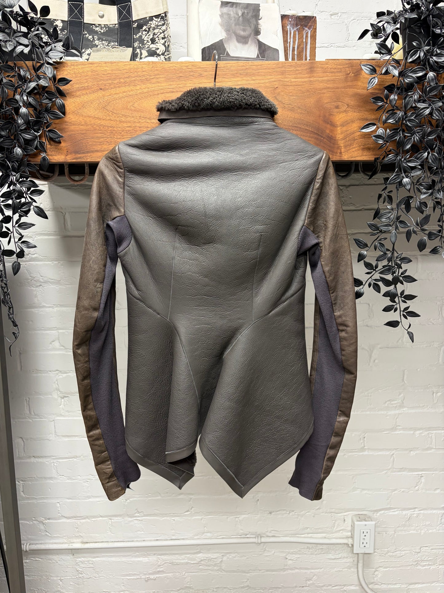 Rick Owens ‘Naska’ O&M Era Shearling Lined Dust Brown High-Neck Jacket