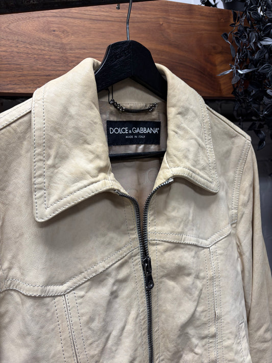 2000s Dolce & Gabbana Mainline Cream White Western Leather Jacket