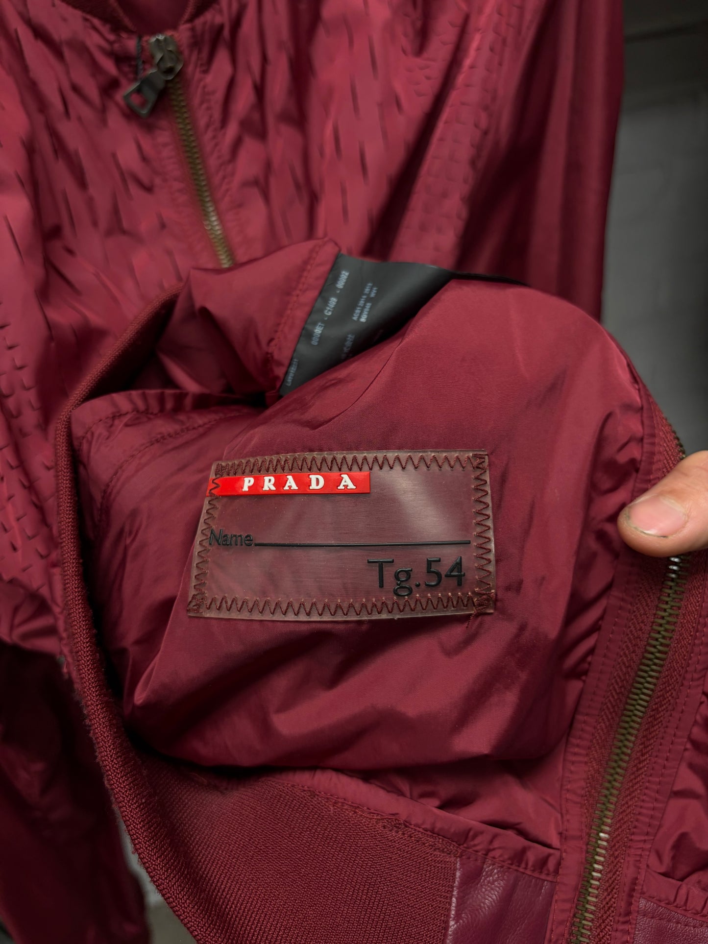 2014 Prada Peforated Red Nylon Zip-Up Bomber Jacket