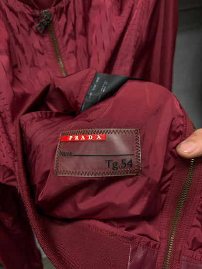 2014 Prada Peforated Red Nylon Zip-Up Bomber Jacket
