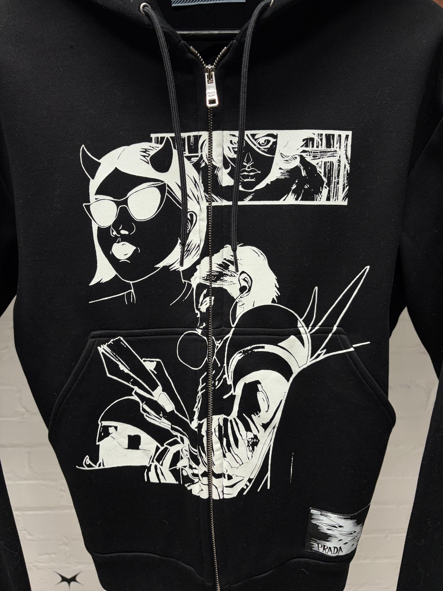 SS2018 Prada ‘Comic Strip’ Black/White Graphic Zip-Up Hoodie