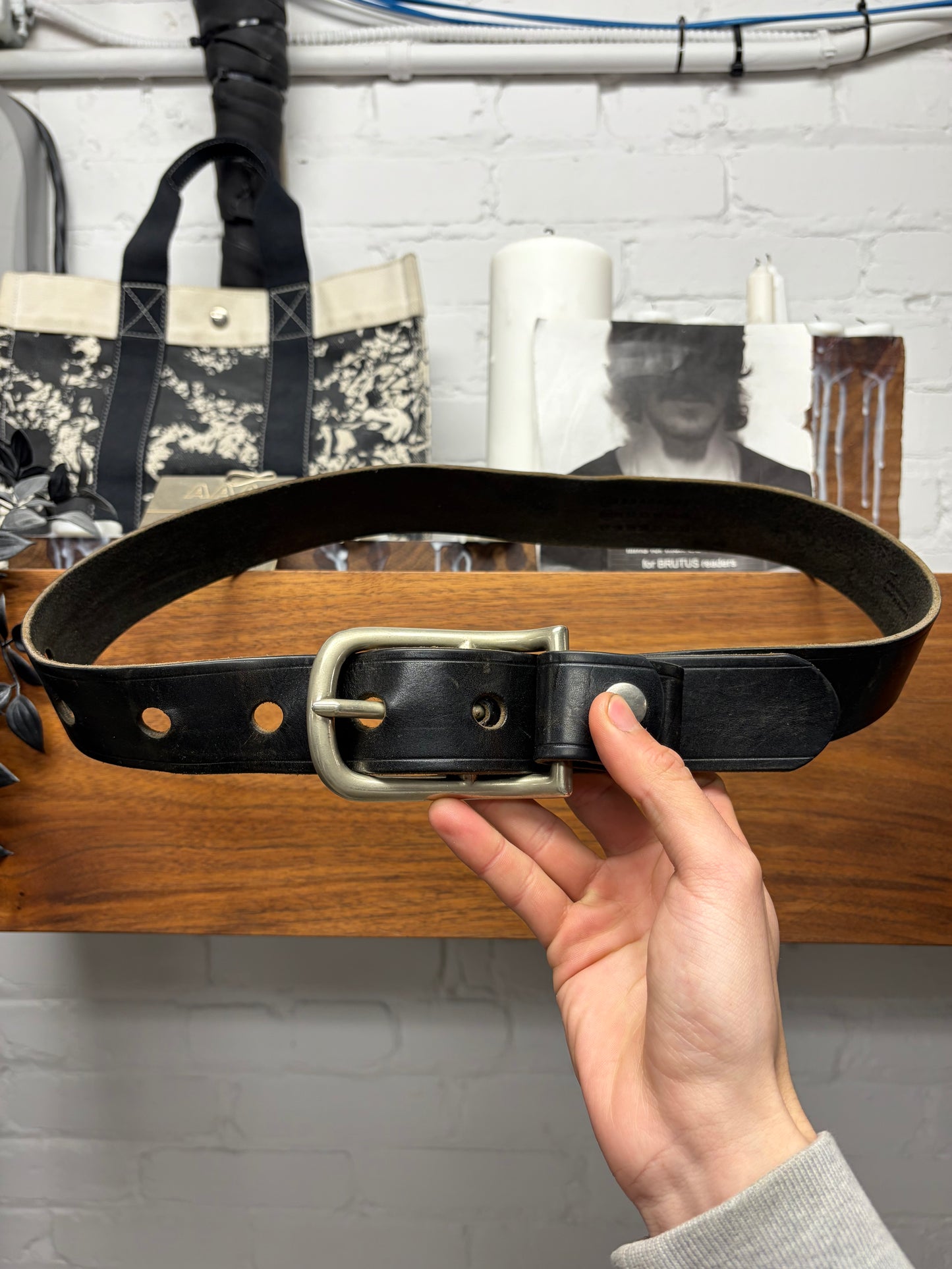 Maison Margiela Line (10) Black Calfskin Leather Simple Belt