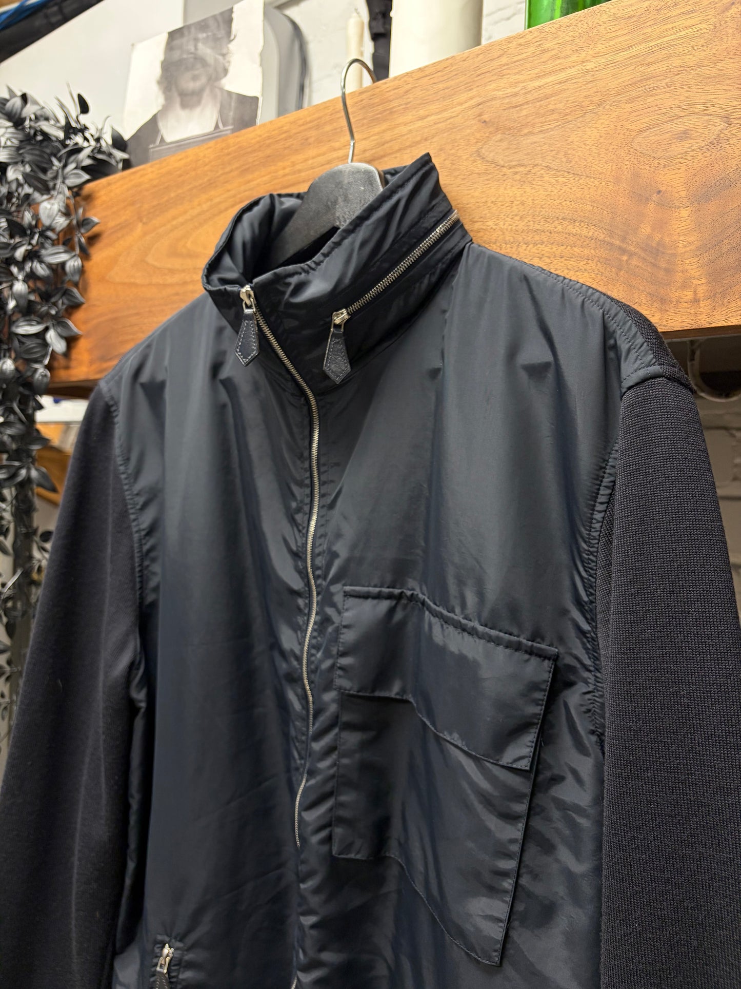 Hermes ‘Packable Hood’ Wool Knit/Nylon Hybrid Shell Jacket