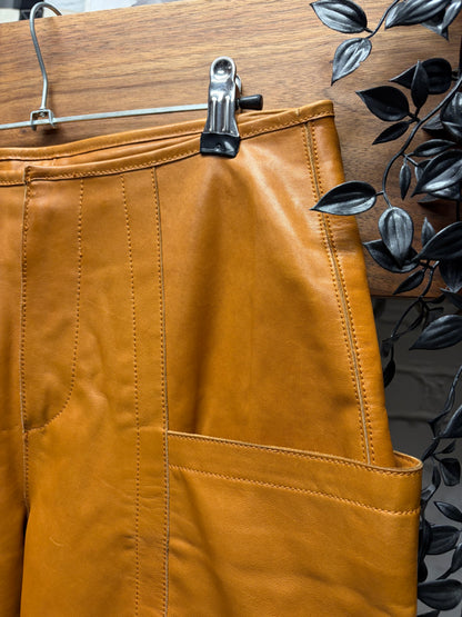 Vintage Dirk Bikkembergs Caramel Brown Lambskin Leather Panelled Bootcut Pants