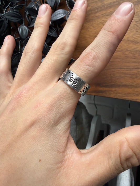 Gucci ‘Ghost’ Monogram 925 Silver Ring