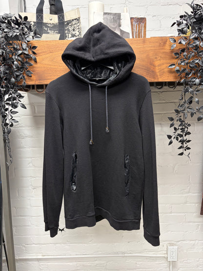 AW2007 Raf Simons Black Wool Hoodie with Waxed Nylon Interior Liner