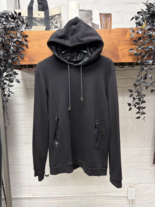 AW2007 Raf Simons Black Wool Hoodie with Waxed Nylon Interior Liner