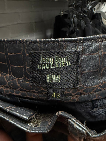 Vintage Jean Paul Gaultier Homme Crocodile Embossed Genuine Leather Pants