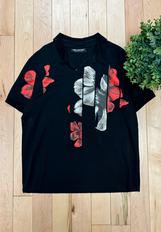 Neil Barrett Black ‘Flowers’ Polo